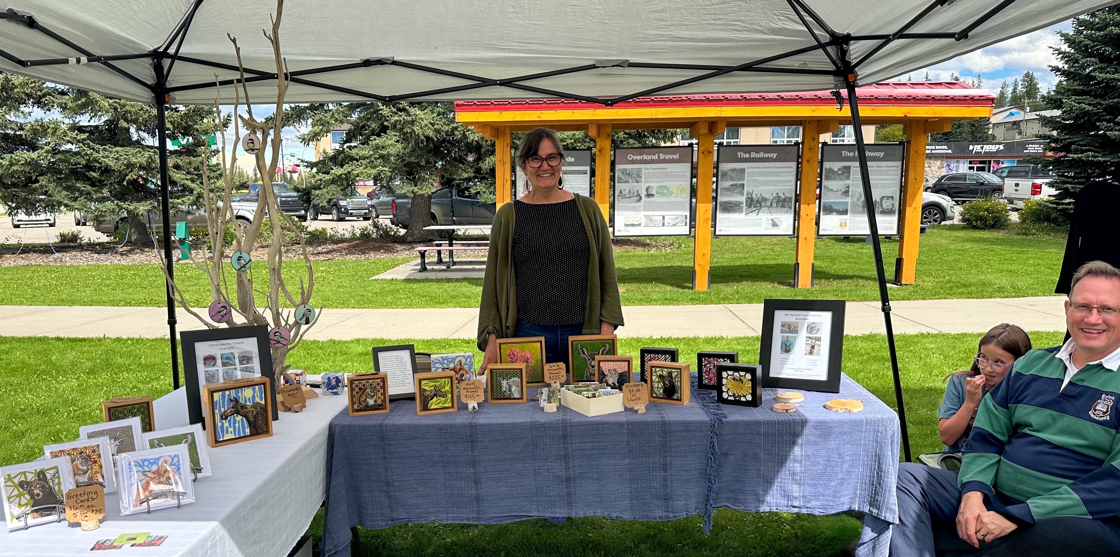 Joy Burkinshaw greeting Hinton Art Walk visitors in August 2025